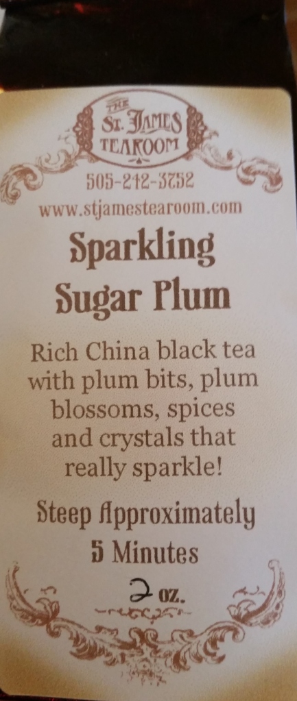 The Sparkling Sugar Plum tea has little glittering bits of something that sparkle in your cup!